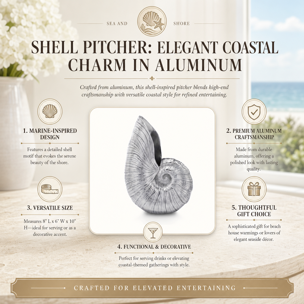 Shell Pitcher: Elegant Coastal Charm in Aluminum