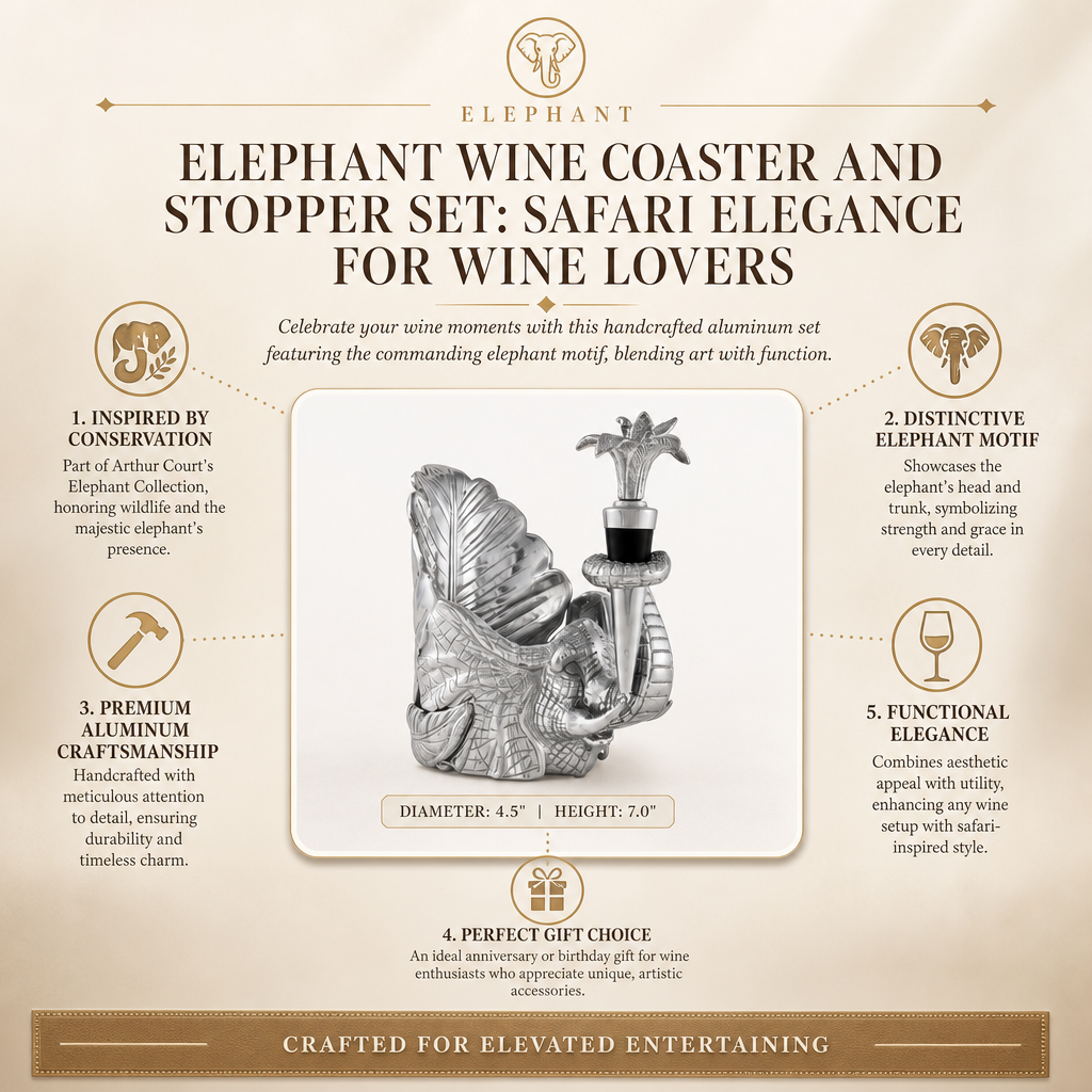 Elephant Wine Coaster and Stopper Set: Safari Elegance for Wine Lovers