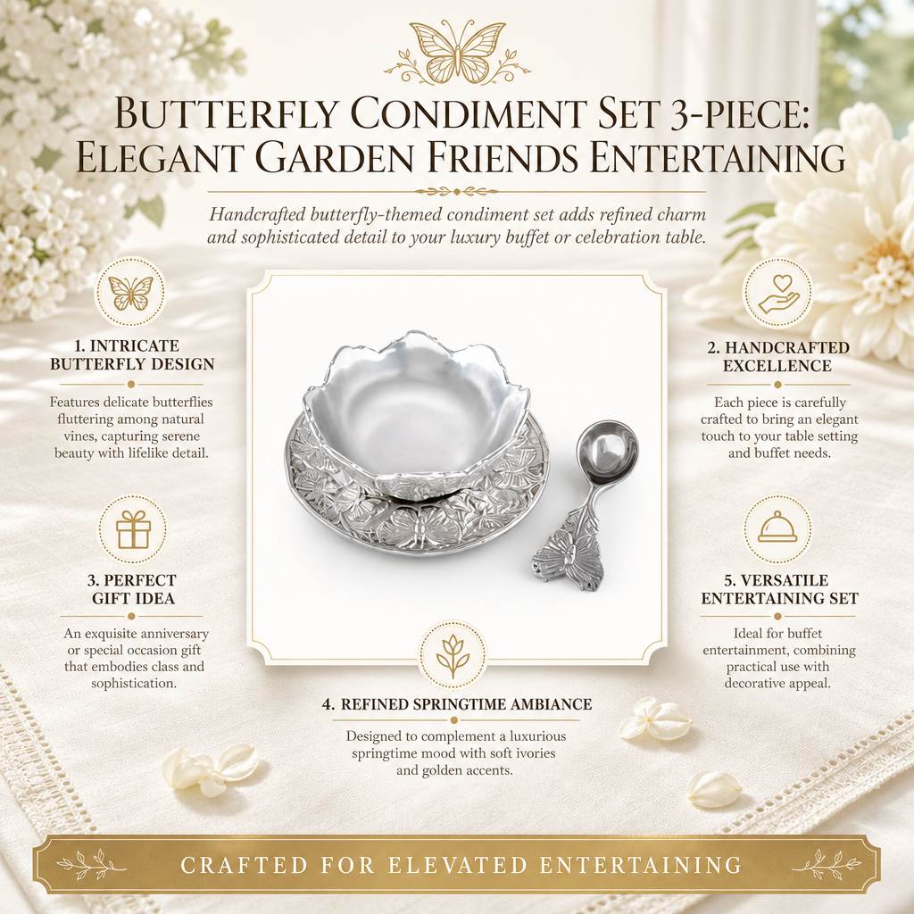Butterfly Condiment Set 3-piece: Elegant Garden Friends Entertaining
