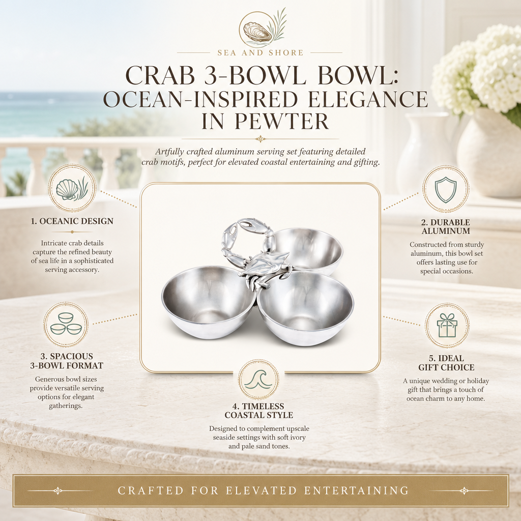 Crab 3-Bowl Bowl: Ocean-Inspired Elegance in Pewter