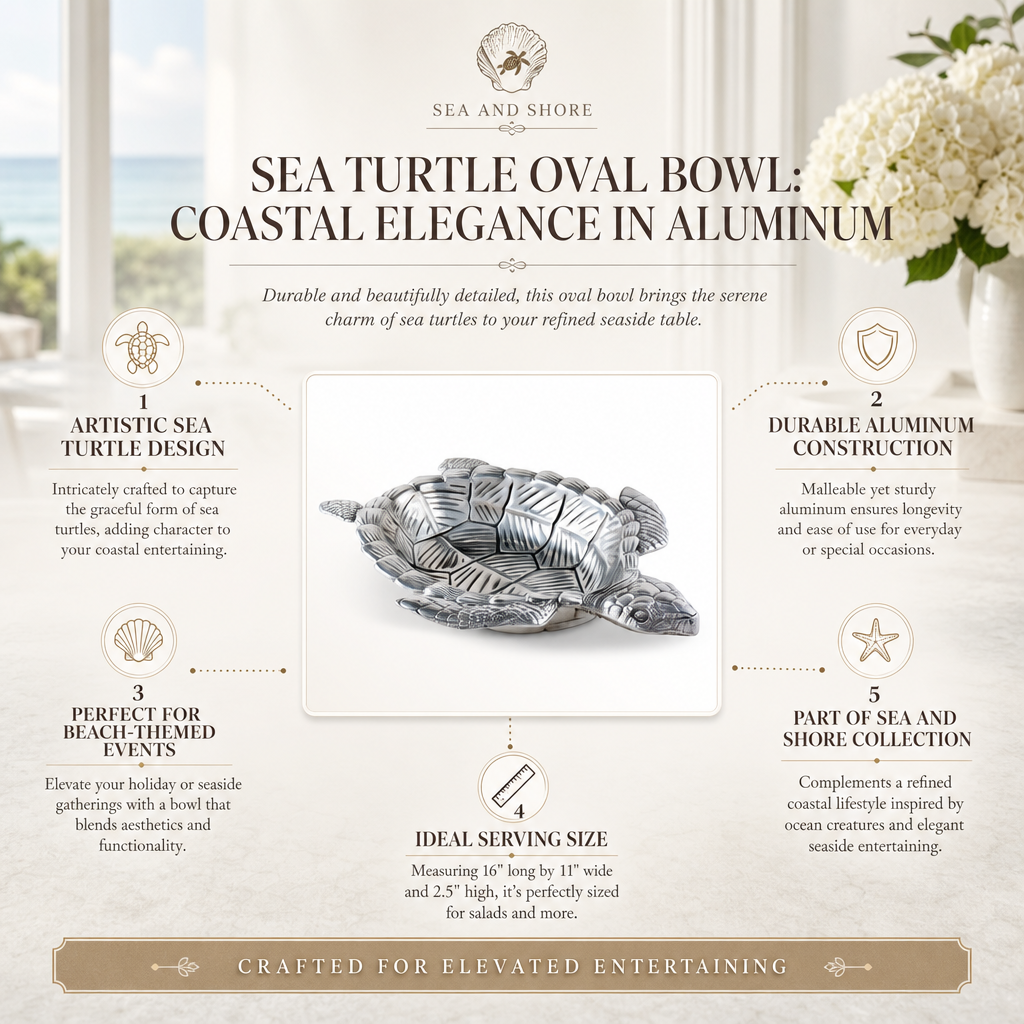 Sea Turtle Oval Bowl: Coastal Elegance in Aluminum