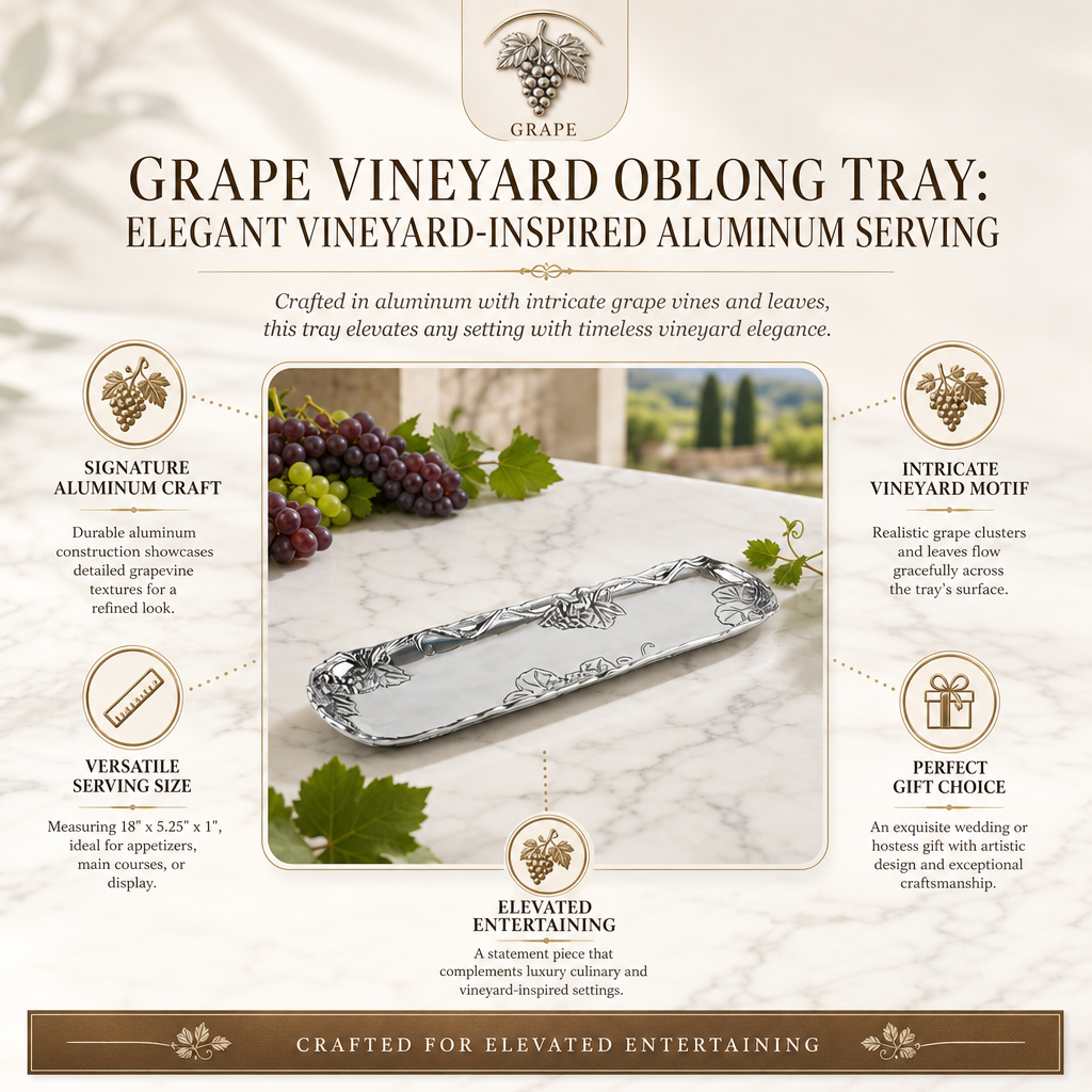 Grape Vineyard Oblong Tray: Elegant Vineyard-Inspired Aluminum Serving