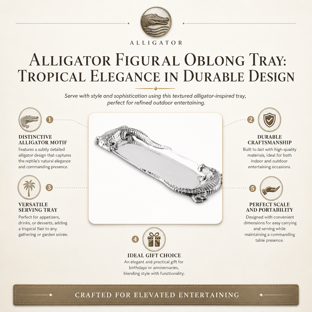 Alligator Figural Oblong Tray: Tropical Elegance in Durable Design