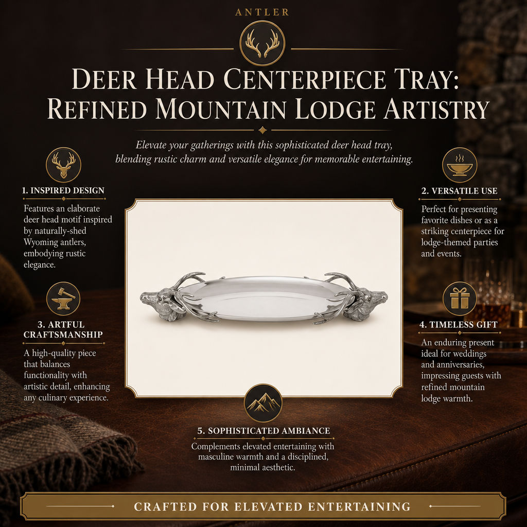 Deer Head Centerpiece Tray: Refined Mountain Lodge Artistry
