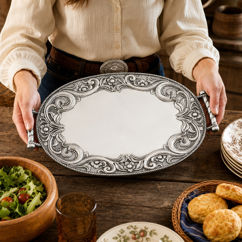 Western Leather Serving Tray 8