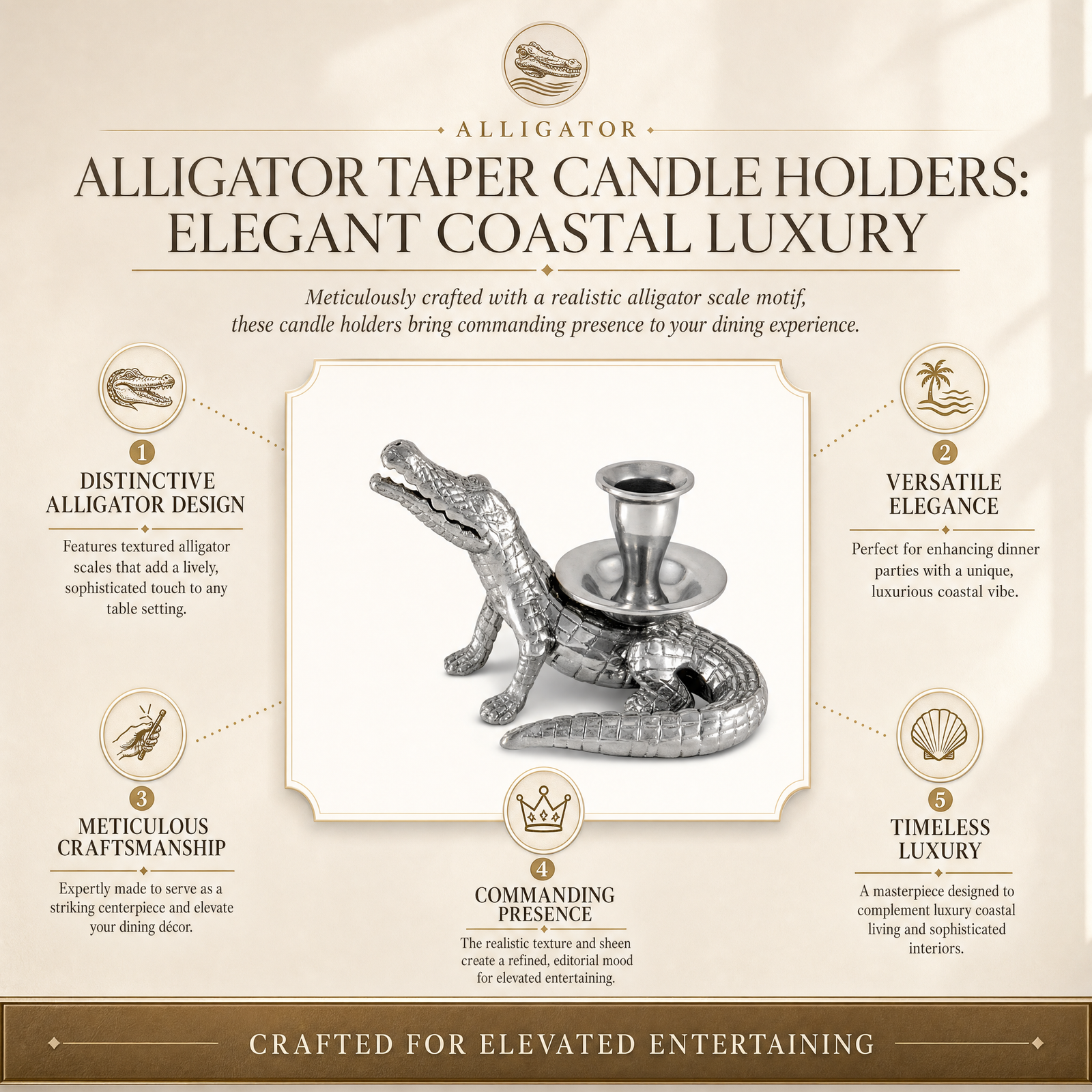 Alligator Taper Candle Holders: Elegant Coastal Luxury