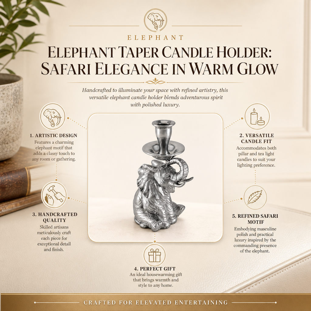 Elephant Taper Candle Holder: Safari Elegance in Warm Glow