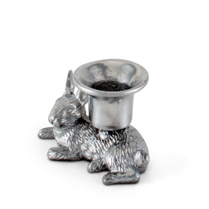 A rabbit-shaped candlestick holder crafted from metal, viewed from a slightly angled perspective, perfect as a luxury home accessory.