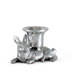 Silver candlestick featuring a rabbit design, viewed at an angle showcasing artisanal craftsmanship, ideal for coastal decor.