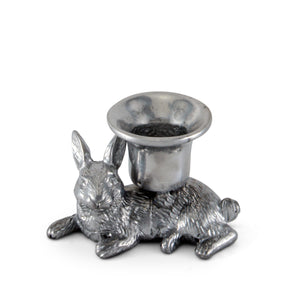 A charming rabbit-shaped candlestick in a close-up shot, highlighting artisanal craftsmanship and modern classic design.