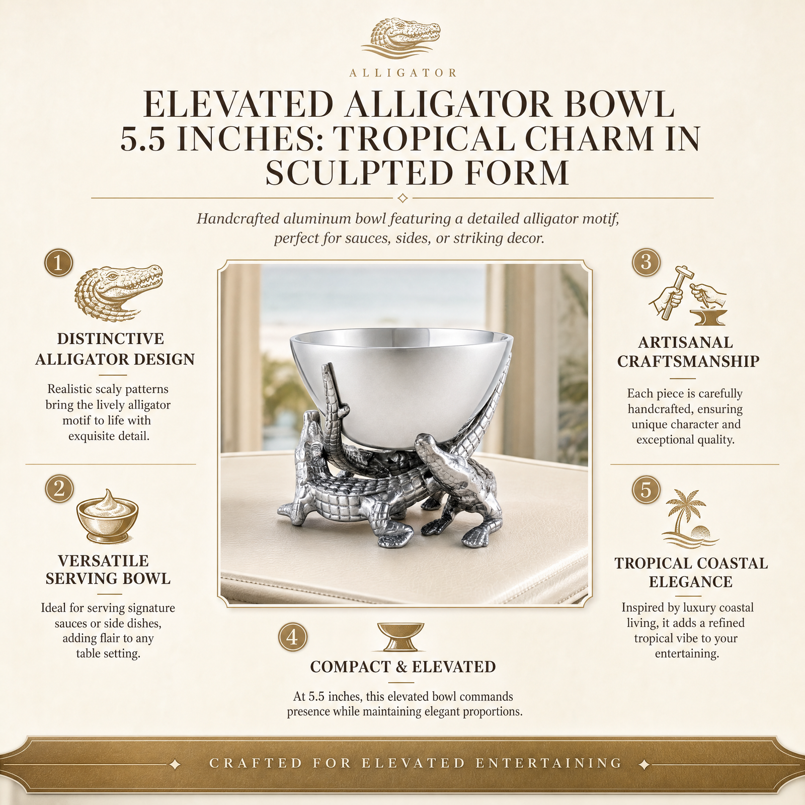 Elevated Alligator Bowl 5.5 inches: Tropical Charm with Artful Detail