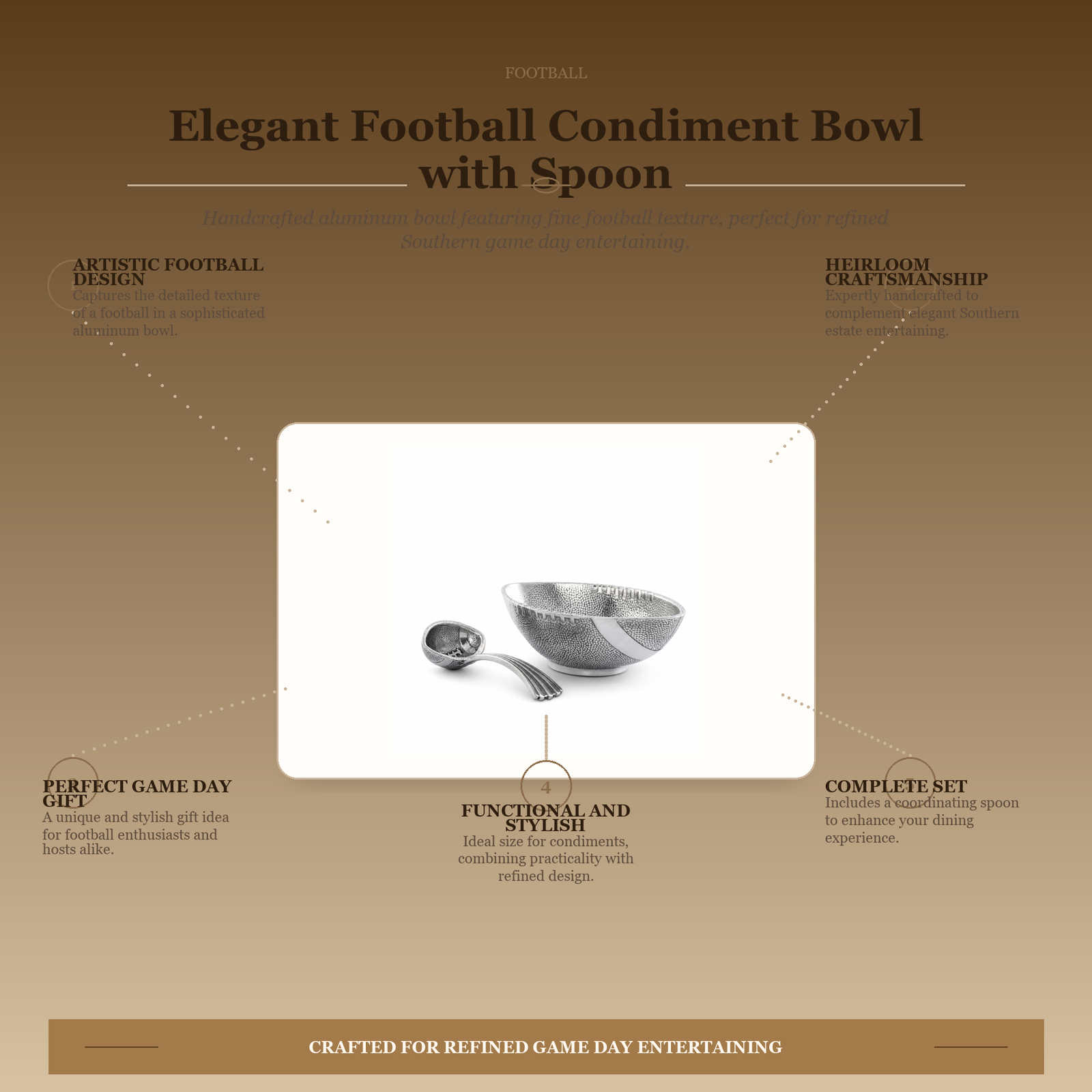 Elegant Football Condiment Bowl with Spoon
