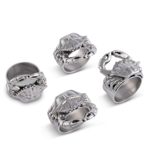 Crab-themed napkin rings crafted with intricate detail, seen from an angled perspective, ideal for coastal decor.