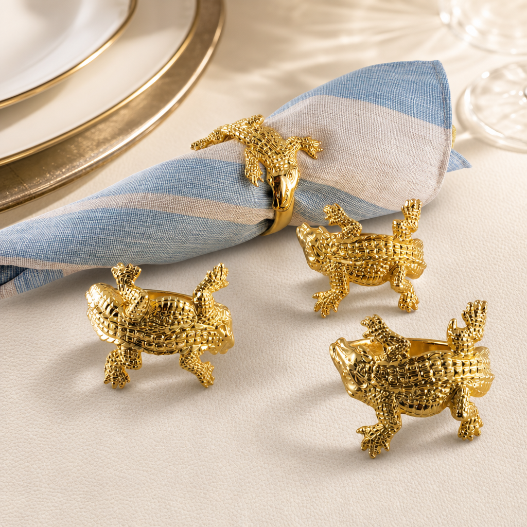 Gold Alligator Napkin Rings 2