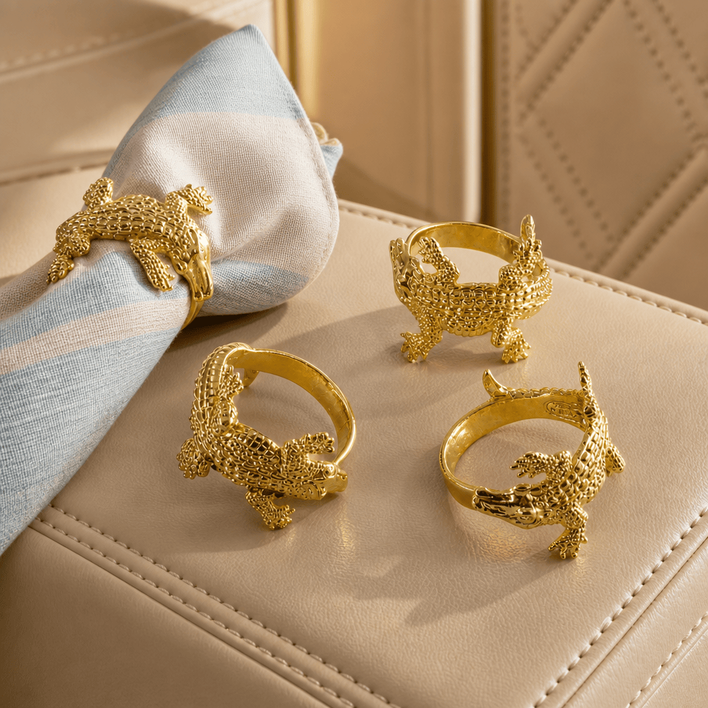 Gold Alligator Napkin Rings 4