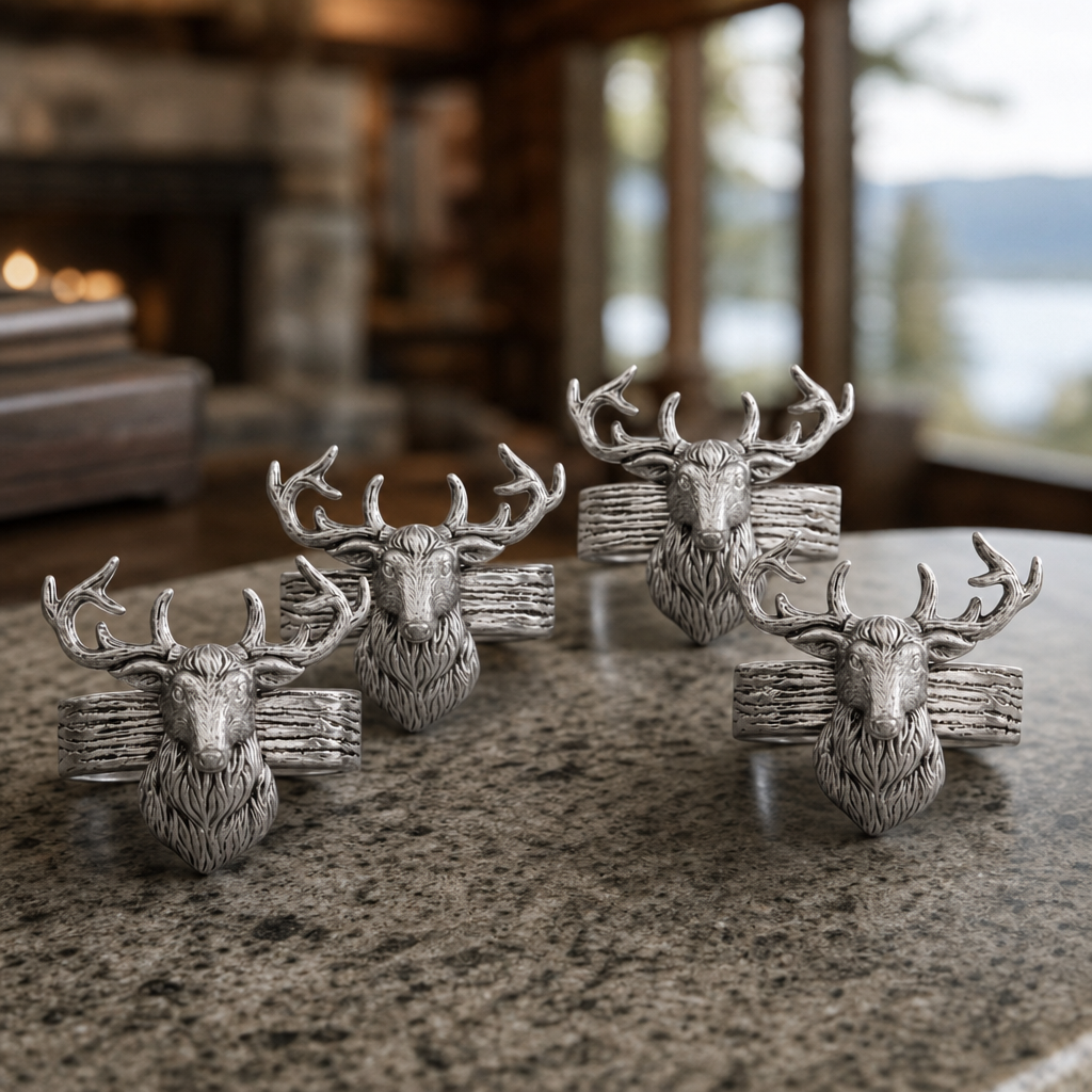 Elk Head Napkin Rings  - Set of 4 1