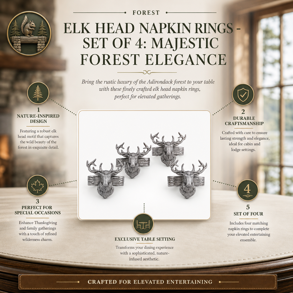 Elk Head Napkin Rings - Set of 4: Majestic Forest Elegance