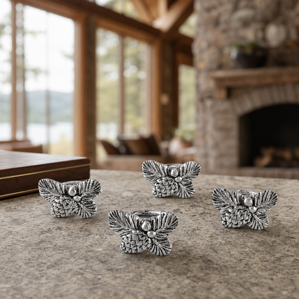 Pine Cone Forest Pattern Napkin Rings Set of 4 2