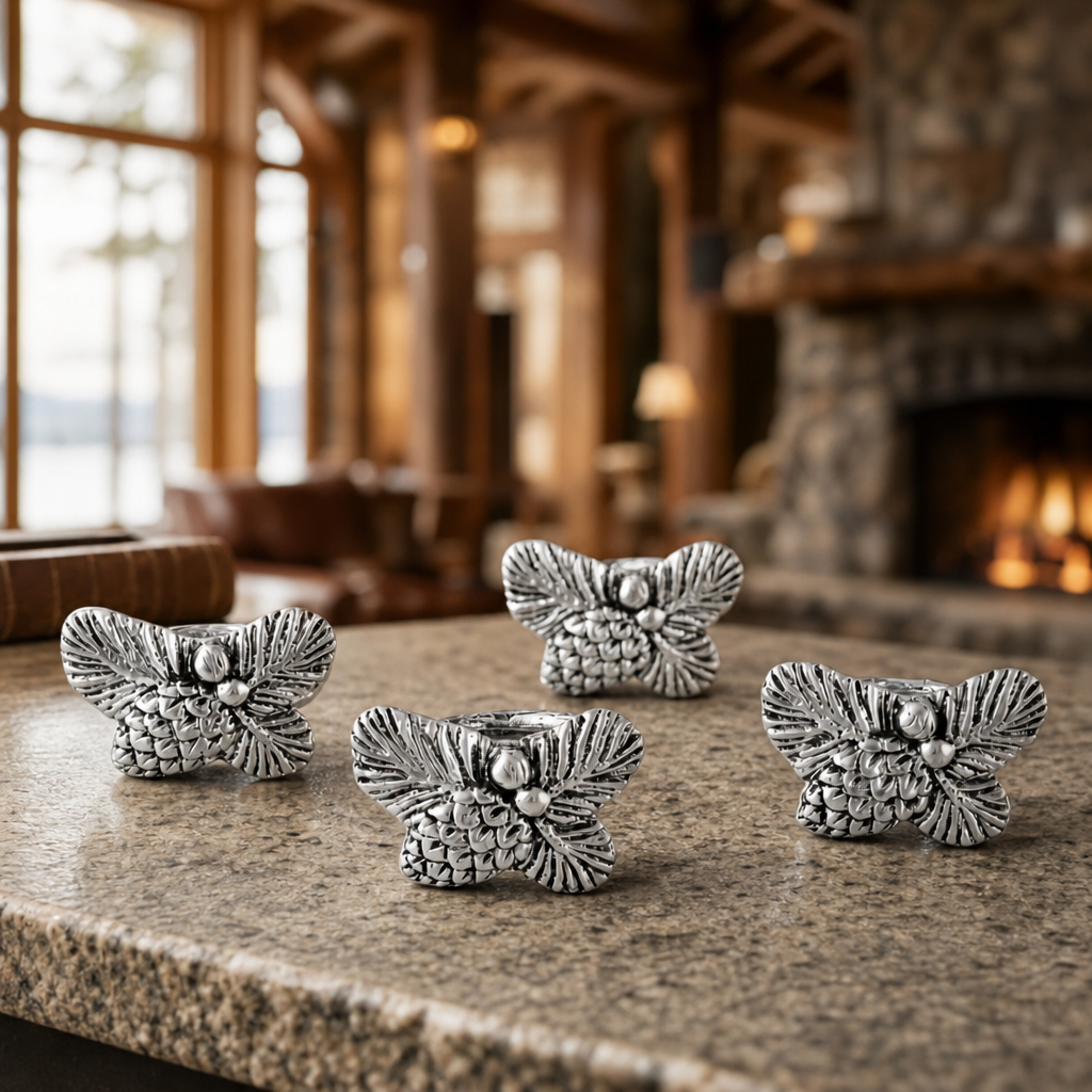 Pine Cone Forest Pattern Napkin Rings Set of 4 1