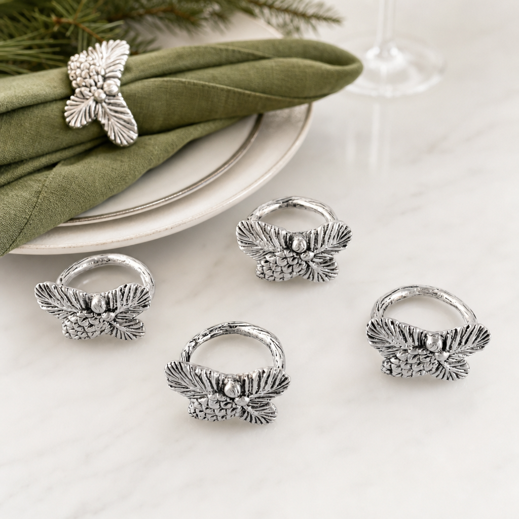 Pine Cone Forest Pattern Napkin Rings Set of 4 8