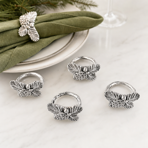 Pine Cone Forest Pattern Napkin Rings Set of 4 8
