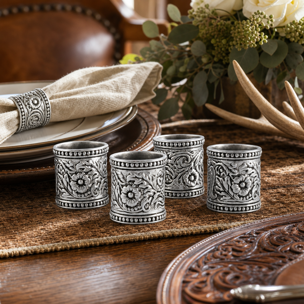 Concho Pattern Napkin Rings Set of 4 7