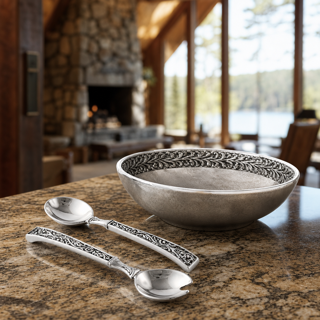 Pine Cone Forest Salad Bowl Set with Servers 3