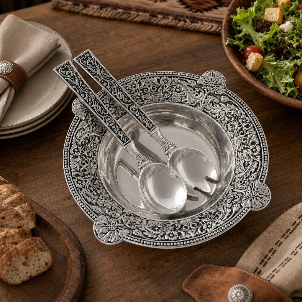 Concho Pattern Salad Bowl with Serving Set 5