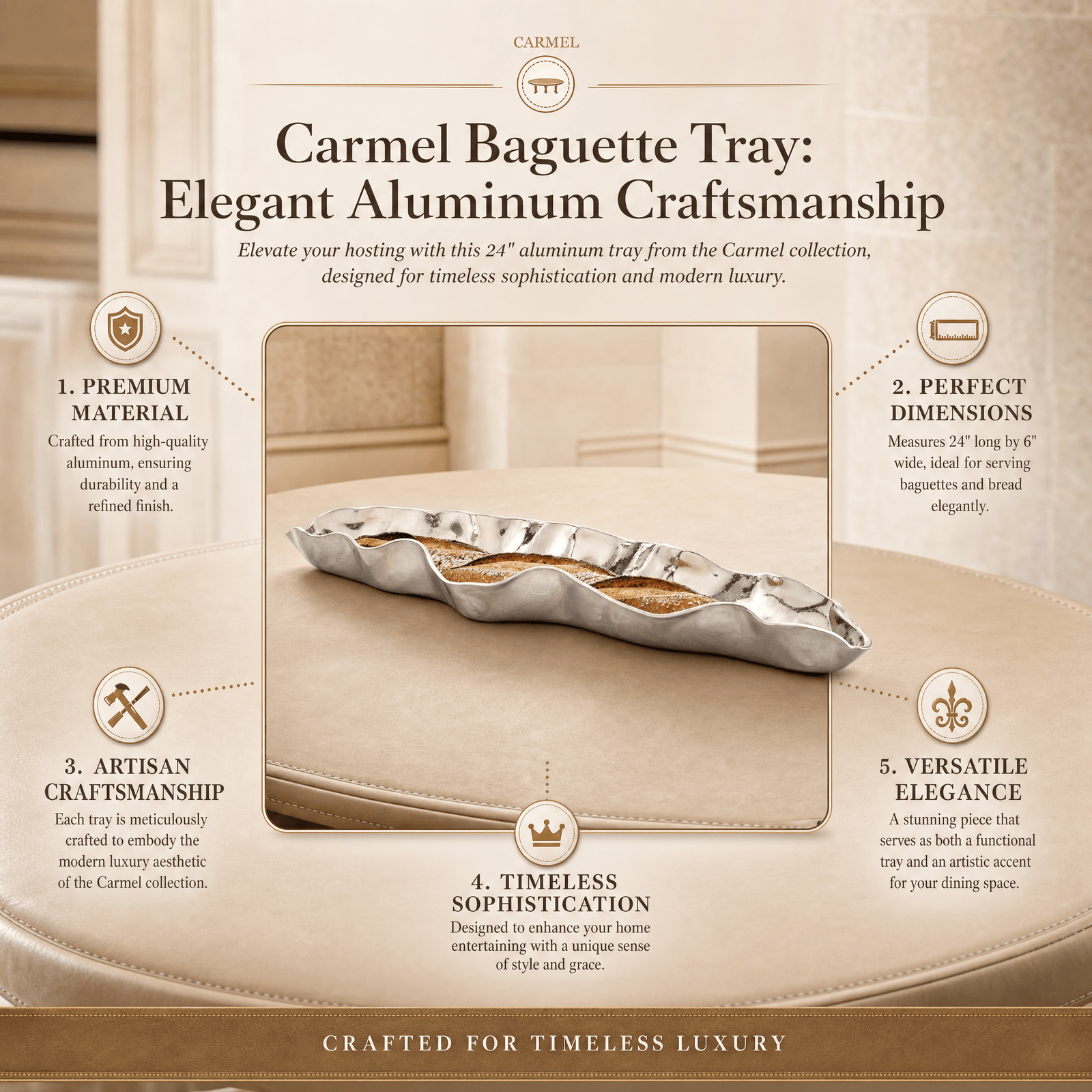 Carmel Baguette Tray: Elegant Aluminum Craftsmanship