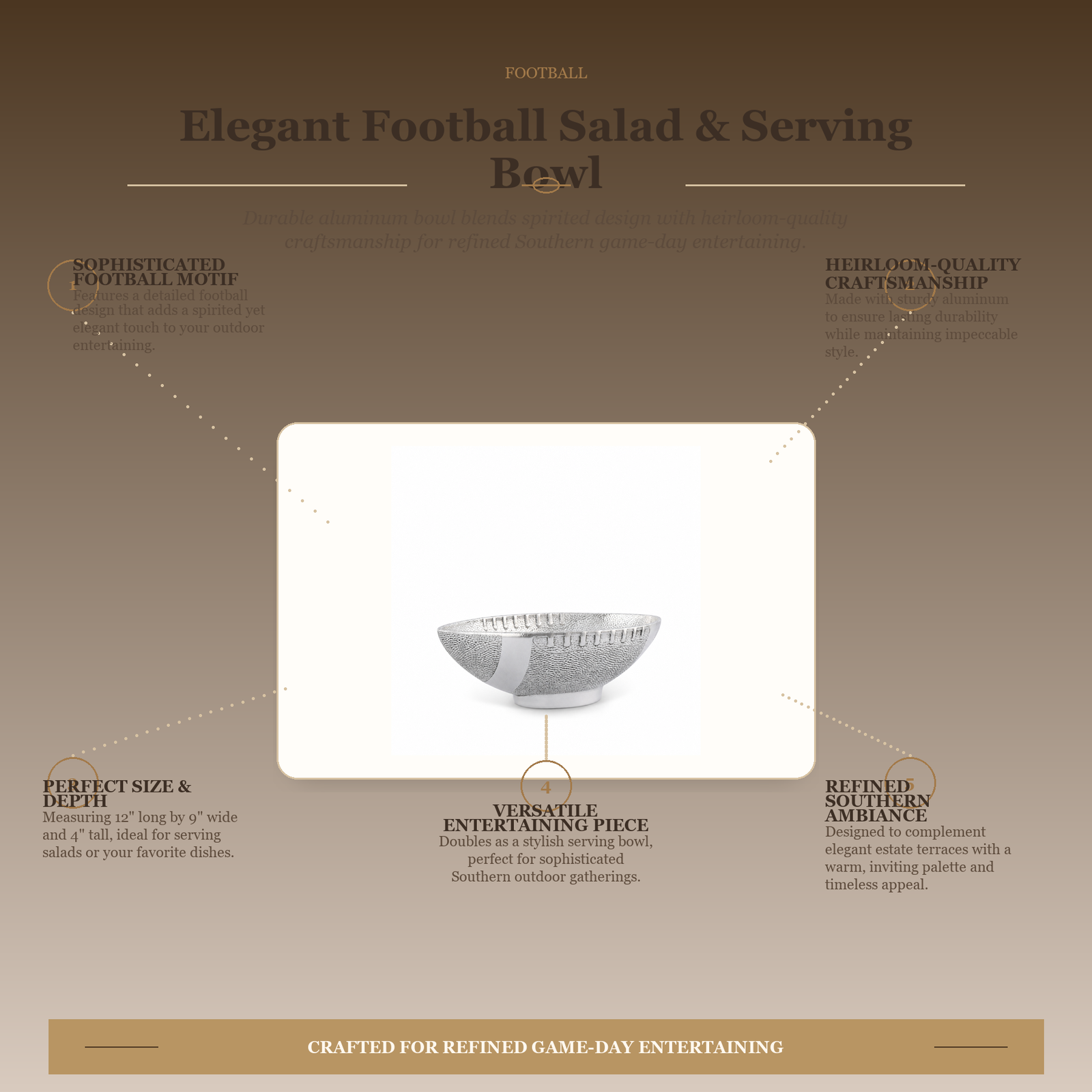 Elegant Football Salad & Serving Bowl