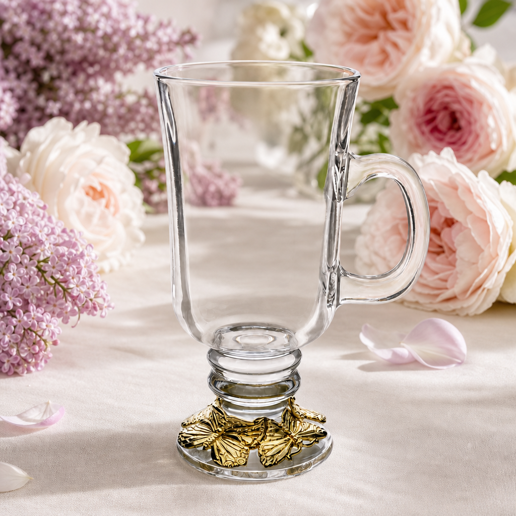 Butterfly 24 Gold Plated Glass Mug 2