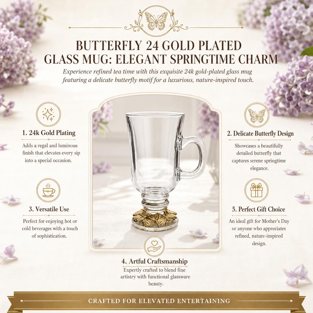 Butterfly 24 Gold Plated Glass Mug: Elegant Springtime Charm