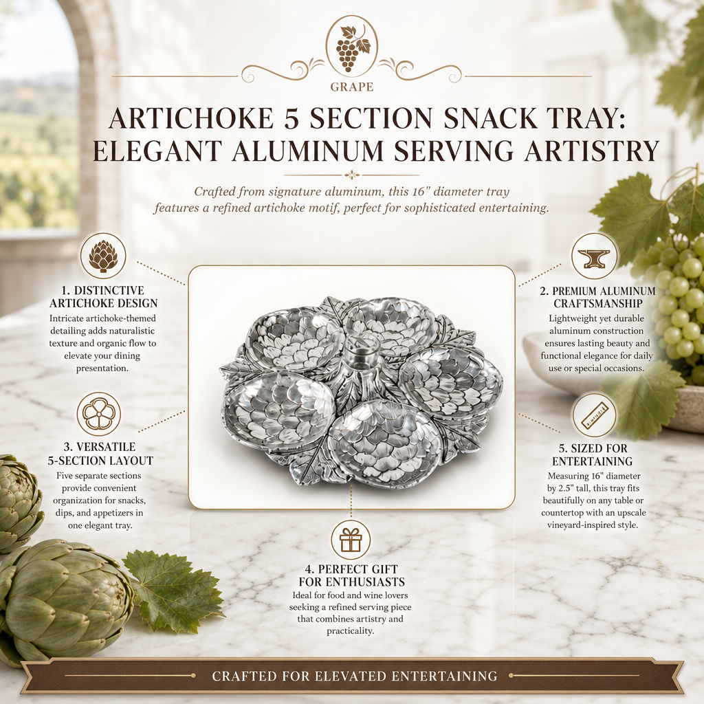 Artichoke 5 Section Snack Tray: Elegant Aluminum Serving Artistry
