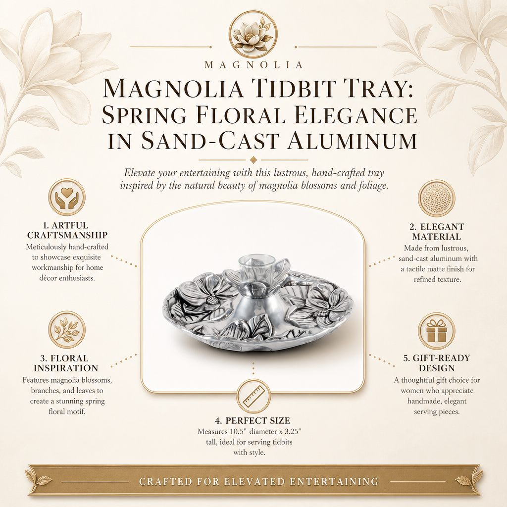 Magnolia Tidbit Tray: Spring Floral Elegance in Sand-Cast Aluminum