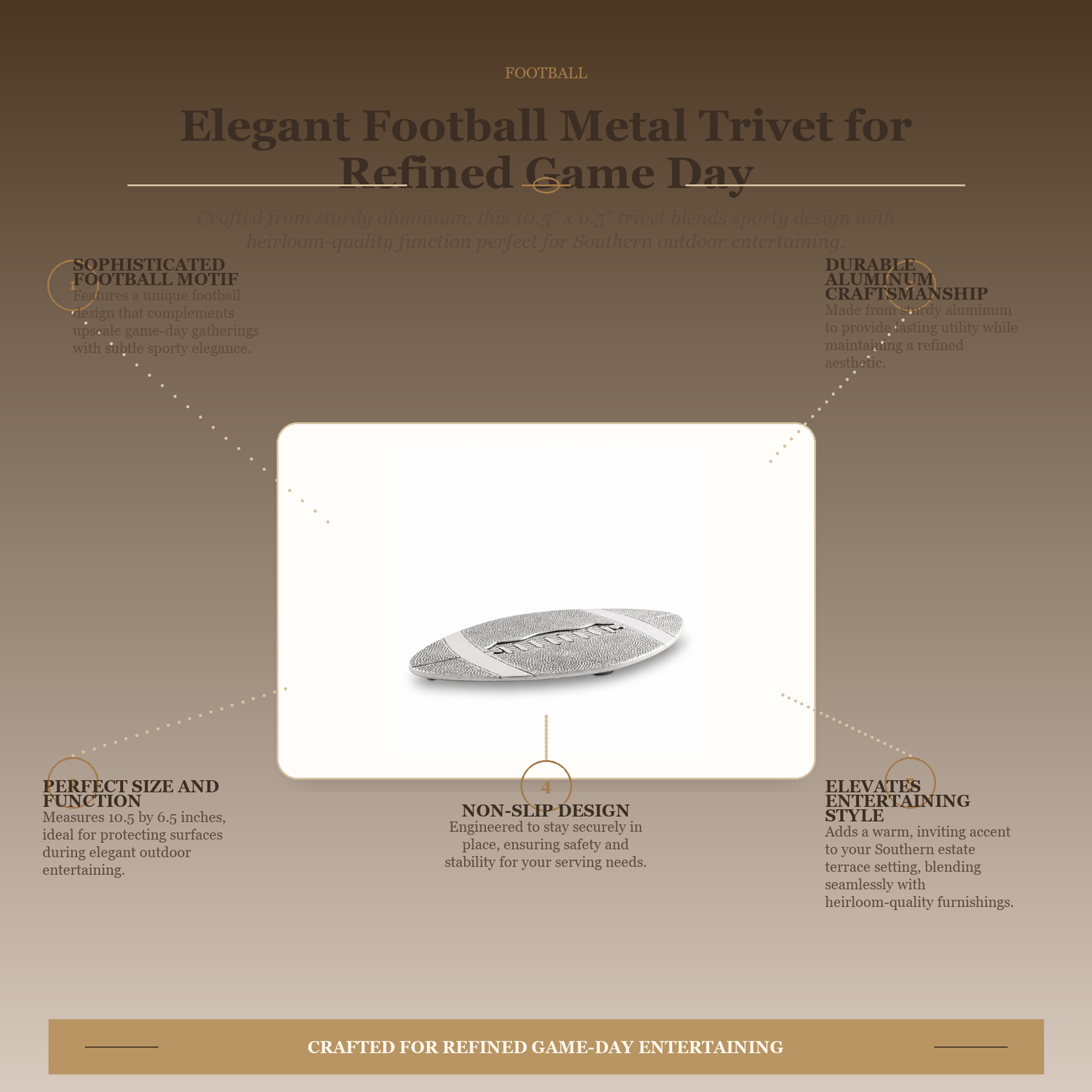 Elegant Football Metal Trivet for Refined Game Day