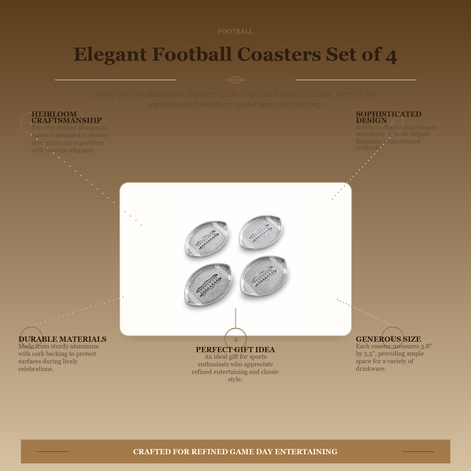 Elegant Football Coasters Set of 4