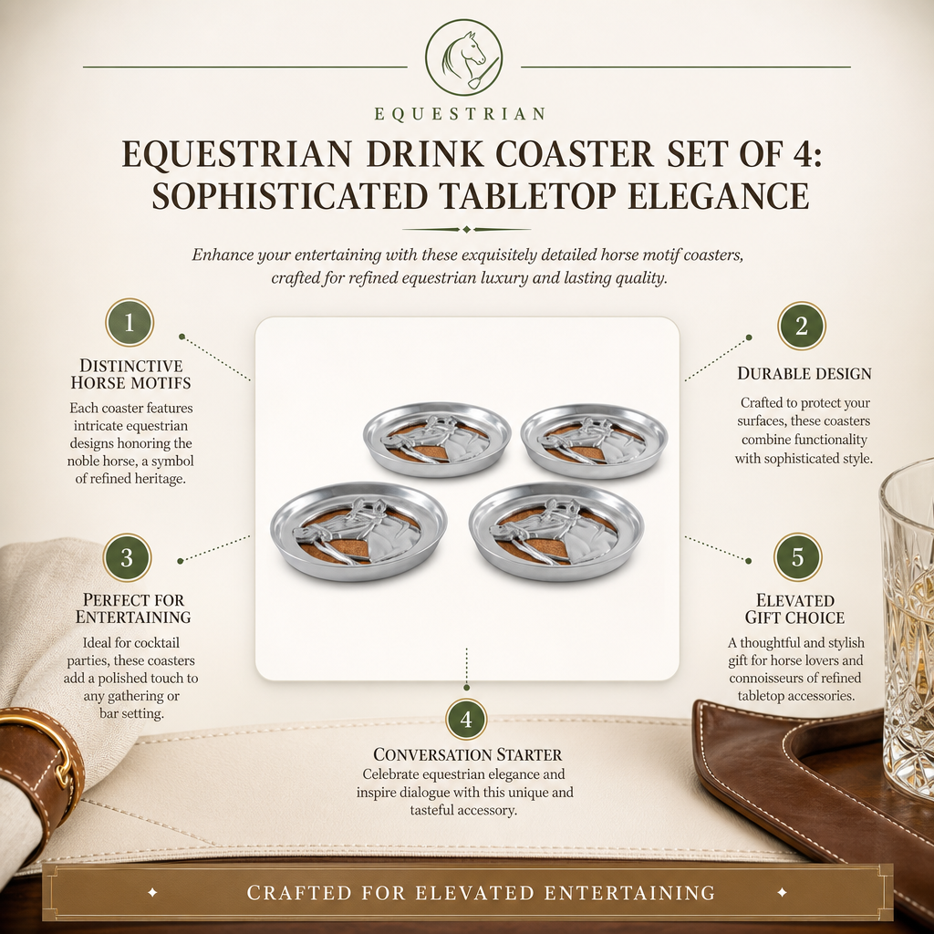 Equestrian Drink Coaster Set of 4: Sophisticated Tabletop Elegance
