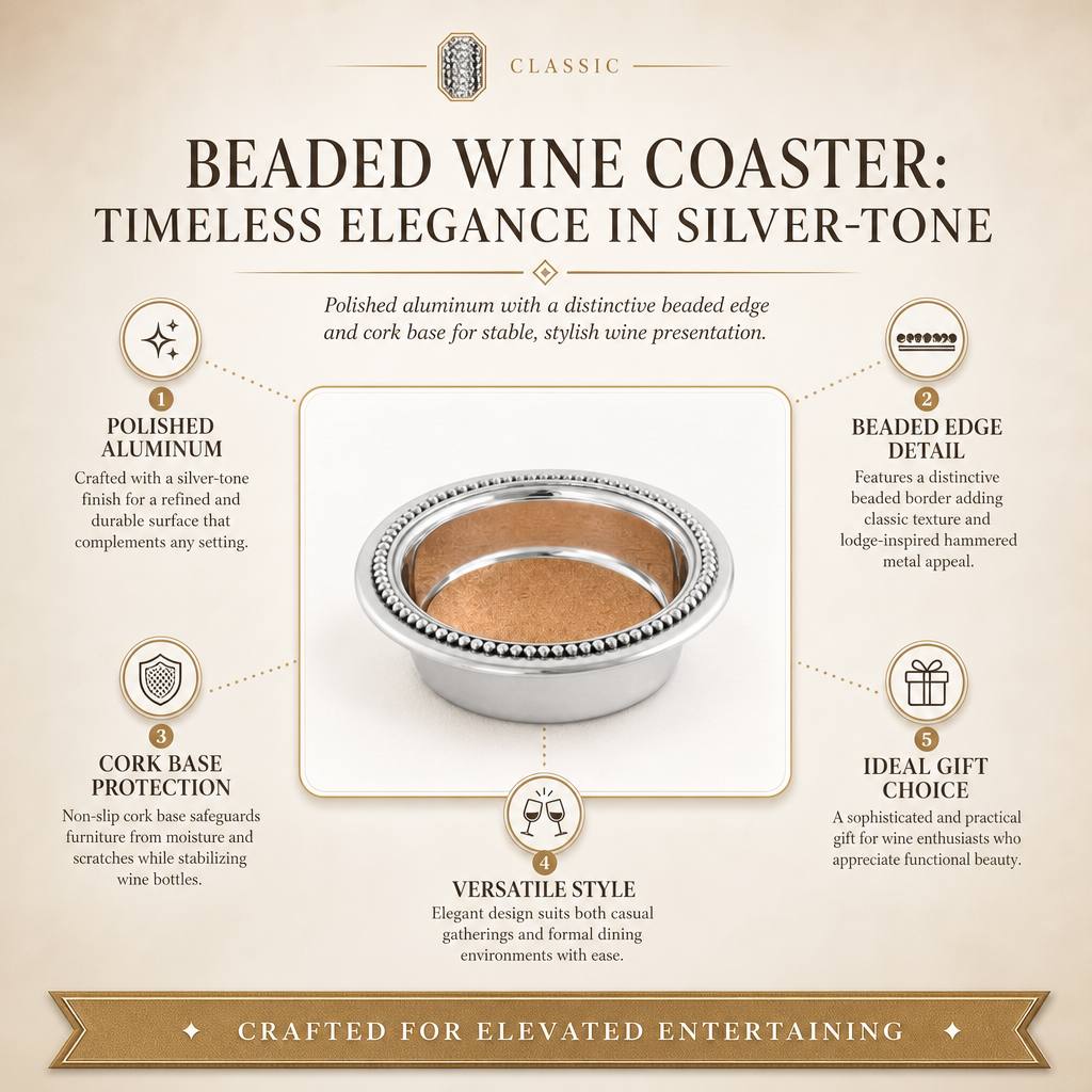 Beaded Wine Coaster: Timeless Elegance in Silver-Tone