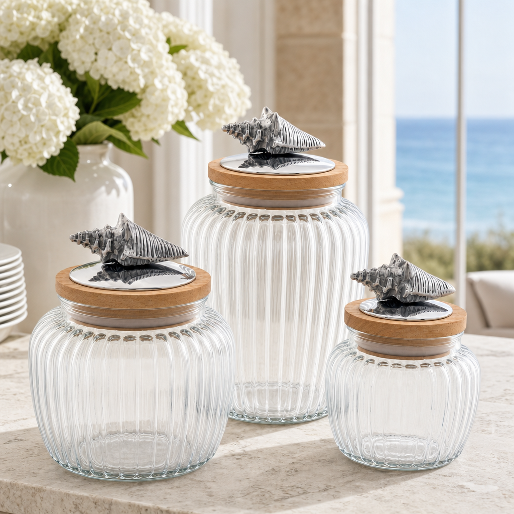Shell Knob Glass Canisters 2