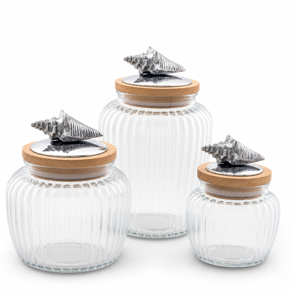 Shell Knob Glass Canisters 1