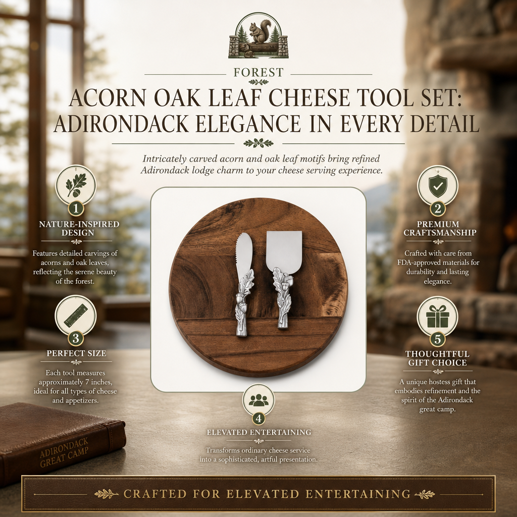 Acorn Oak Leaf Cheese Tool Set: Adirondack Elegance in Every Detail