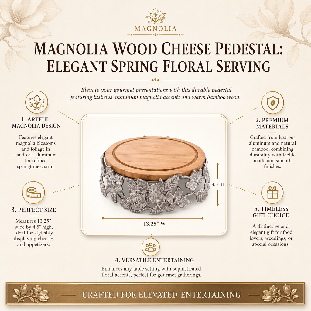 Magnolia Wood Cheese Pedestal: Elegant Spring Floral Serving