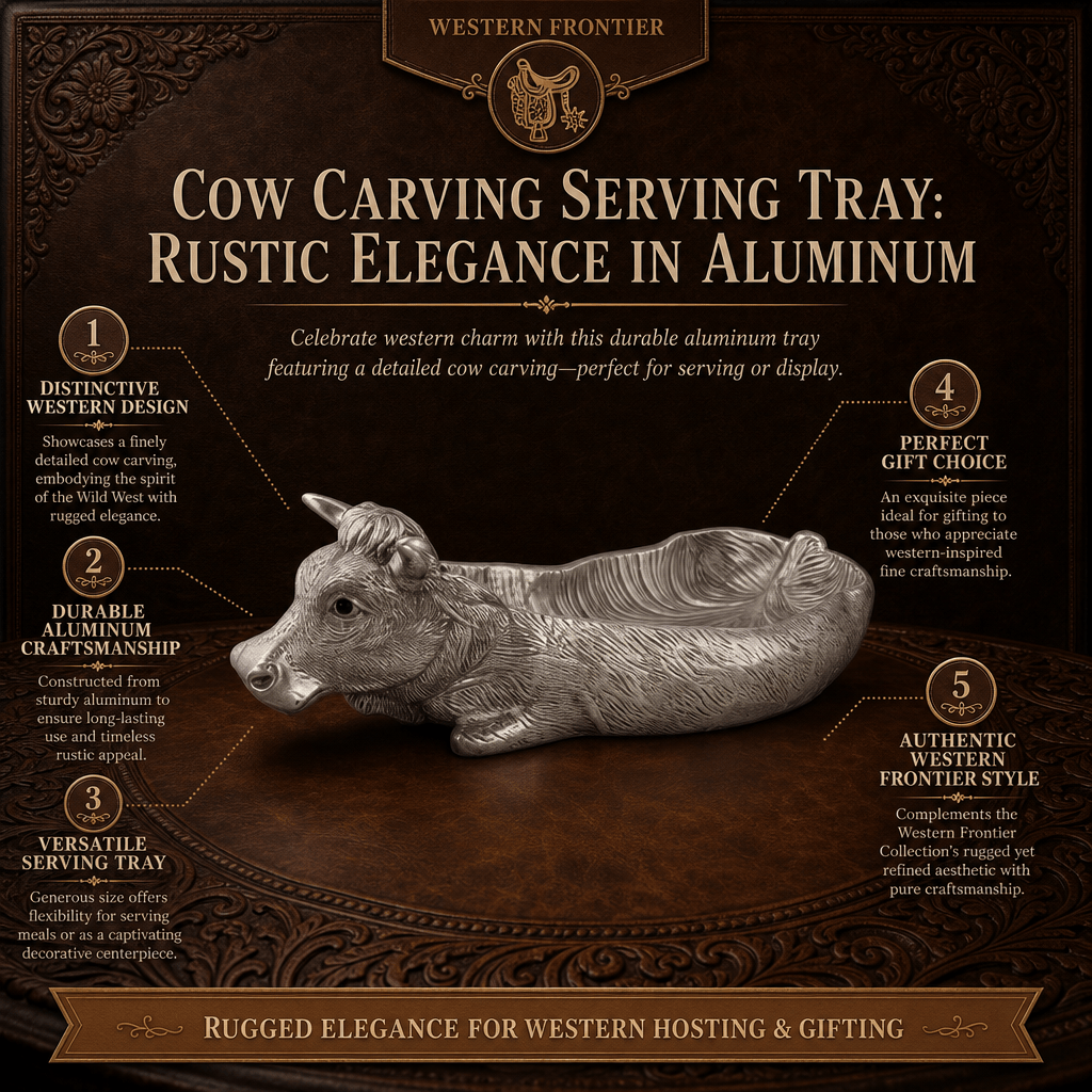 Cow Carving Serving Tray: Rustic Elegance in Aluminum