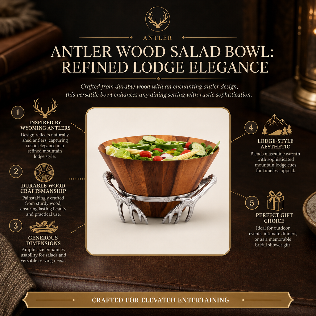 Antler Wood Salad Bowl: Refined Lodge Elegance