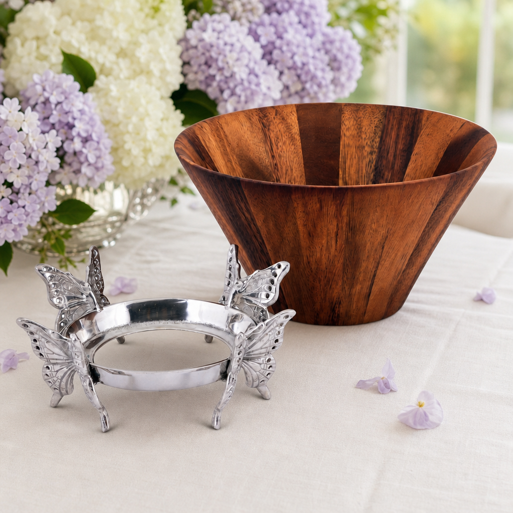 Butterfly Wood Tall Salad Bowl 3