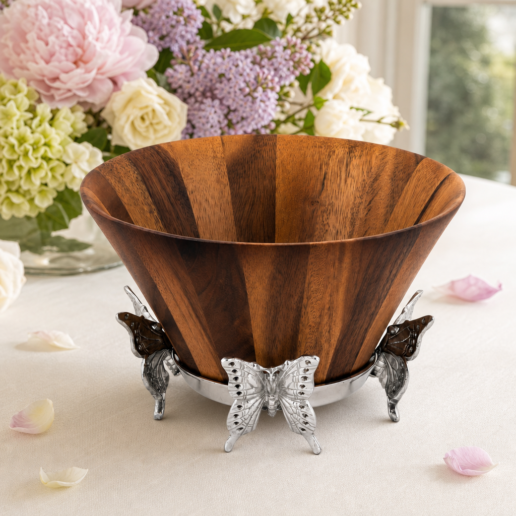 Butterfly Wood Tall Salad Bowl 9