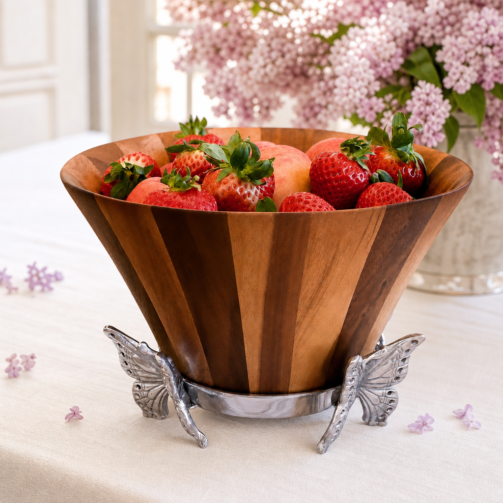 Butterfly Wood Tall Salad Bowl 4