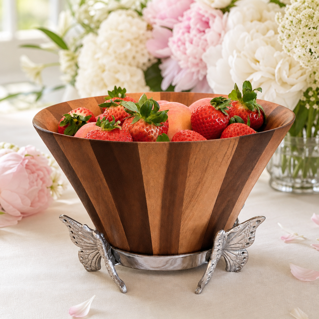 Butterfly Wood Tall Salad Bowl 11