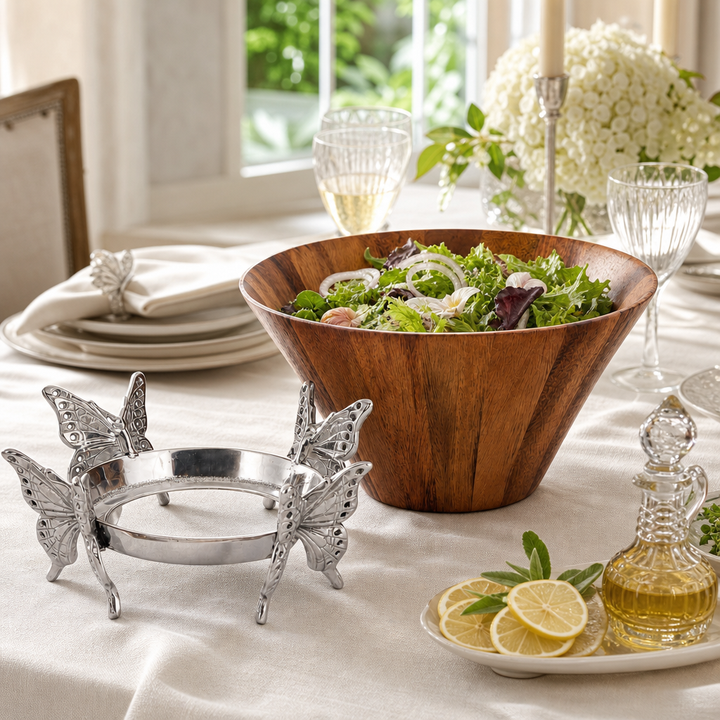 Butterfly Wood Tall Salad Bowl 13