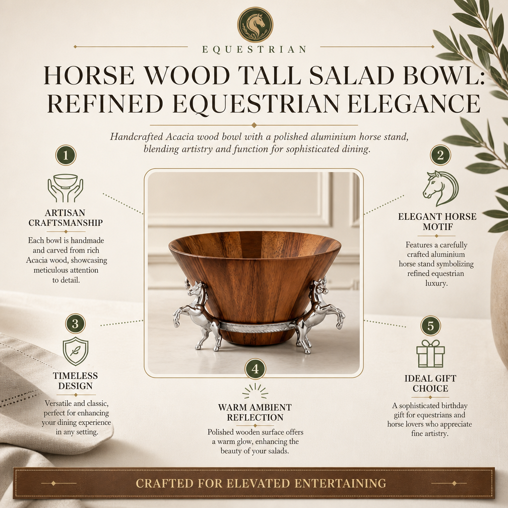 Horse Wood Tall Salad Bowl: Refined Equestrian Elegance